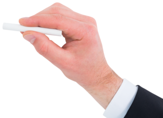 Businessman writing with white chalk