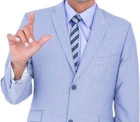 Midsection of businessman touching invisible screen