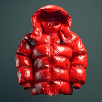 Glossy red puffy jacket. Generative AI
