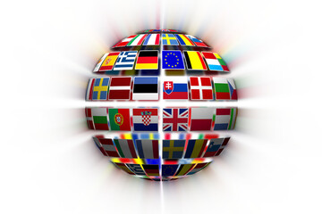 Globe with various national flags