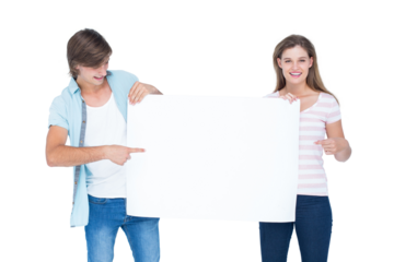 Hipster couple holding poster 