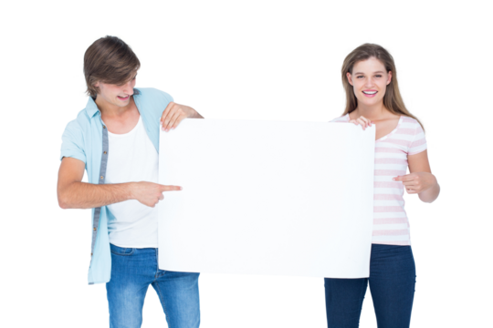 Hipster couple holding poster 