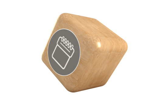 Computer generated image of spiral note pad icon on cube