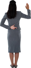 Rear view of businesswoman hand raised