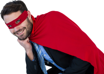 Portrait of smiling businessman pretending to be super hero