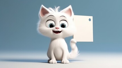 Obraz premium Cute Cartoon Cat Holding a Blank Sign. Created with Generative AI.