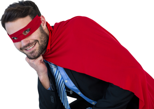 Portrait of smiling businessman pretending to be super hero