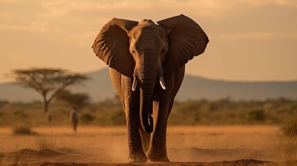 Majestic Journey: A Massive Elephant Crosses a Vast African Plain with the Help of Generative AI
