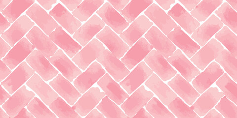 herringbone block seamless pattern watercolor vector painting, soft red pink calm color Half drop brick method
