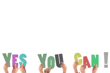 Colorful alphabet spelling yes you can held up by people 