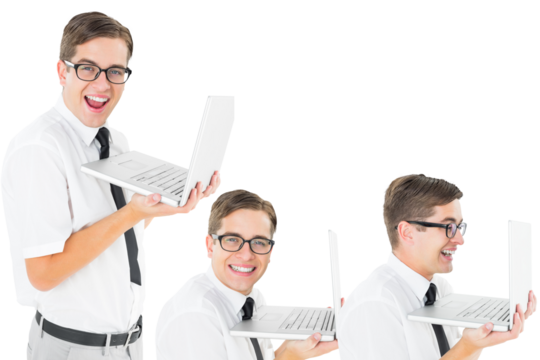 Nerd with laptop - Powered by Adobe