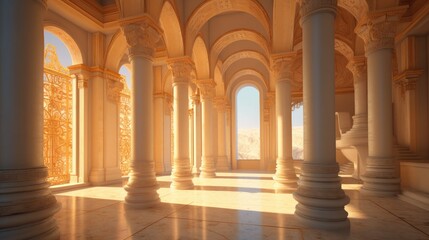 Greek style arches and columns. Created with generative AI.