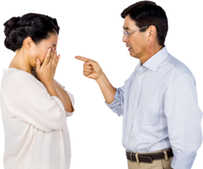 Older asian couple having an argument