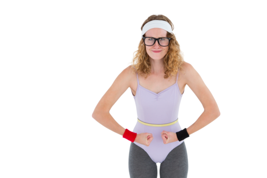 Geeky hipster posing in sportswear