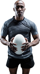 Portrait of determined rugby player holding ball