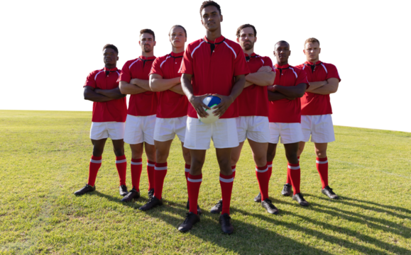 Diverse rugby players on field