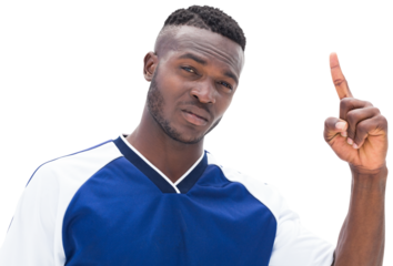 Portrait of football player pointing up