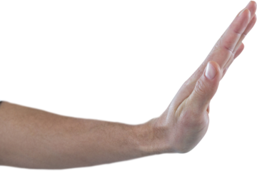 Hand of man pretending to touch invisible screen