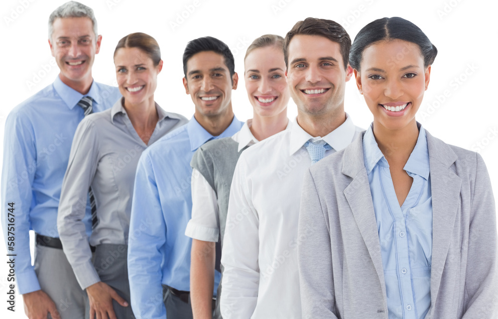 Canvas Prints Happy business people looking at camera in a row 