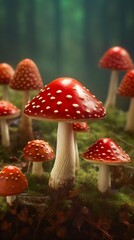 Obraz premium Fly agaric mushrooms. Generative AI