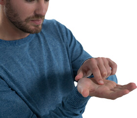 Man pretending to hold an invisible object