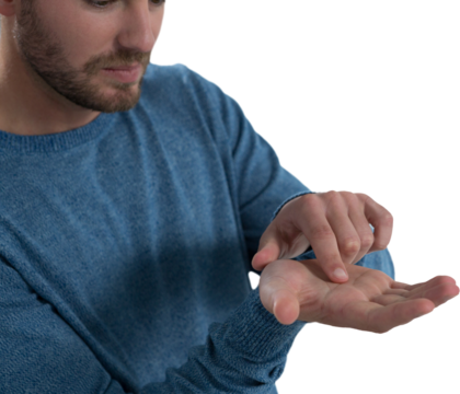 Man pretending to hold an invisible object - Powered by Adobe
