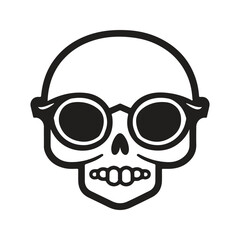 skull wearing sunglasses, logo concept black and white color, hand drawn illustration