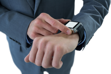 Midsection of businessman checking his smart watch