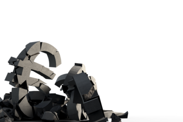 3d illustration of damaged currency signs with stones