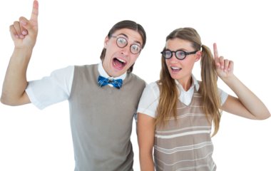 Geeky hipsters pointing