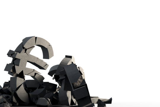 3d illustration of damaged currency signs with stones