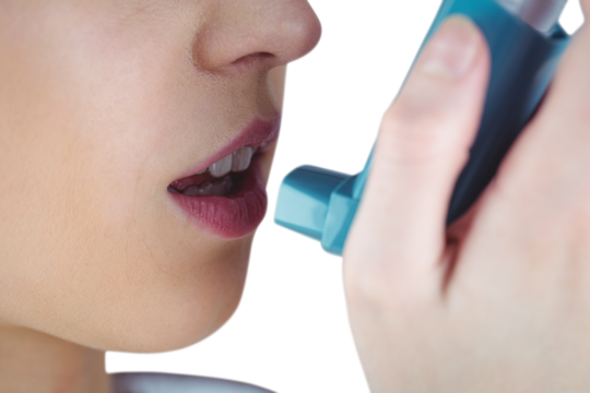 Close up on asthmatic person 