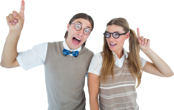 Geeky hipsters pointing