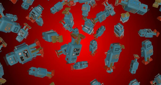 Vintage Toy Robot faling slow motion