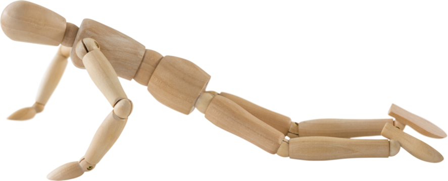3d illustration of wooden figurine doing push ups 