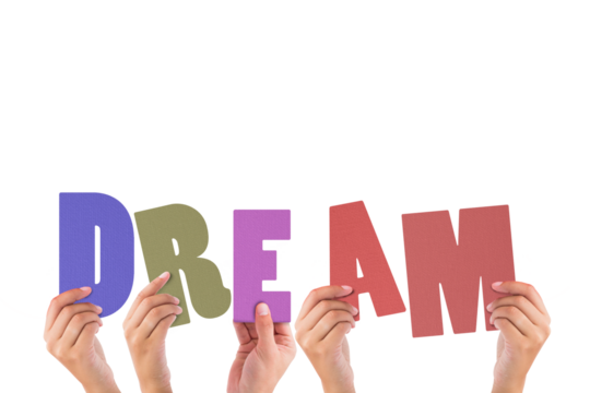 Cropped hands holding colorful word dream