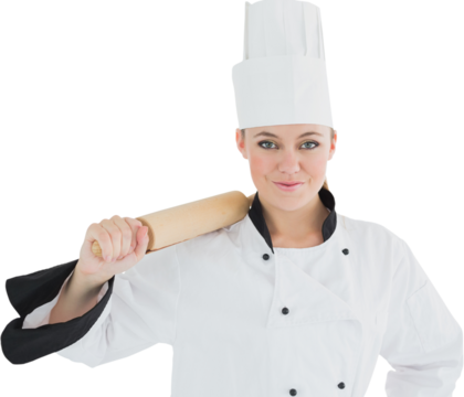 Female chef holding rolling pin