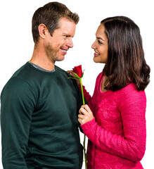 Obraz premium Smiling couple with red rose 
