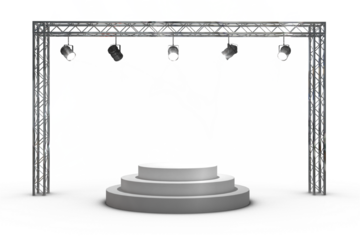 Stage with illuminated spotlights