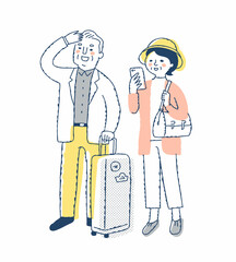 旅行に行くシニアカップル