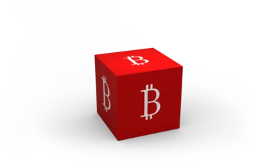 Stof per meter Big red cube with bitcoin logo on each side  © vectorfusionart
