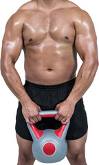 Naklejka premium Muscular man lifting heavy kettlebell 