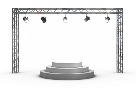 Stage with illuminated spotlights