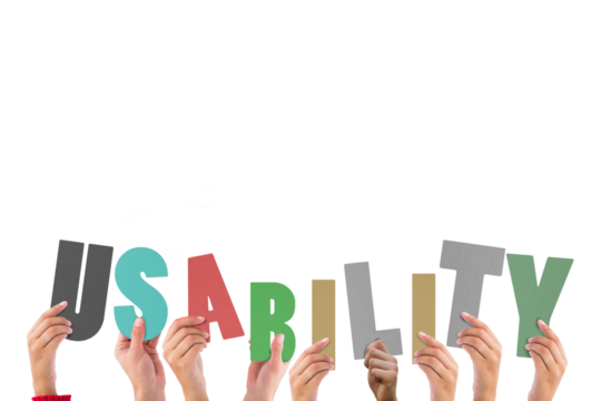 Colorful alphabet spelling usability held up by people  - Powered by Adobe