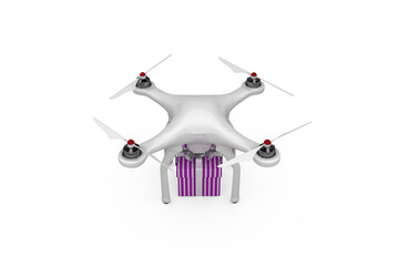 High angle view of quadcopter with gift box