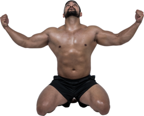 Muscular man flexing for camera
