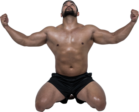 Muscular man flexing for camera