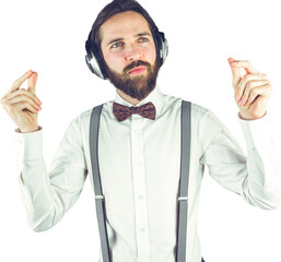 Man listening music through headphones