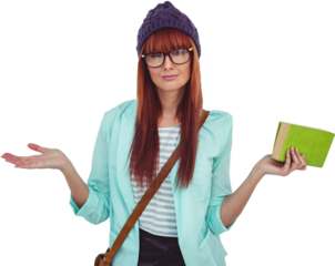 Smiling hipster woman with bag and book