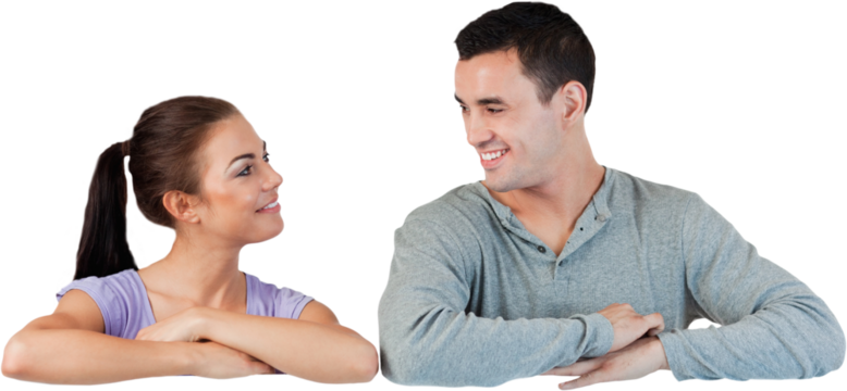 Young couple looking at each other while leaning on a wall - Powered by Adobe